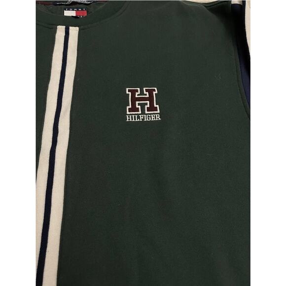 Vintage Tommy Hilfiger Crew Neck Varsity Logo Stripes Green Men Size Large - Picture 3 of 11